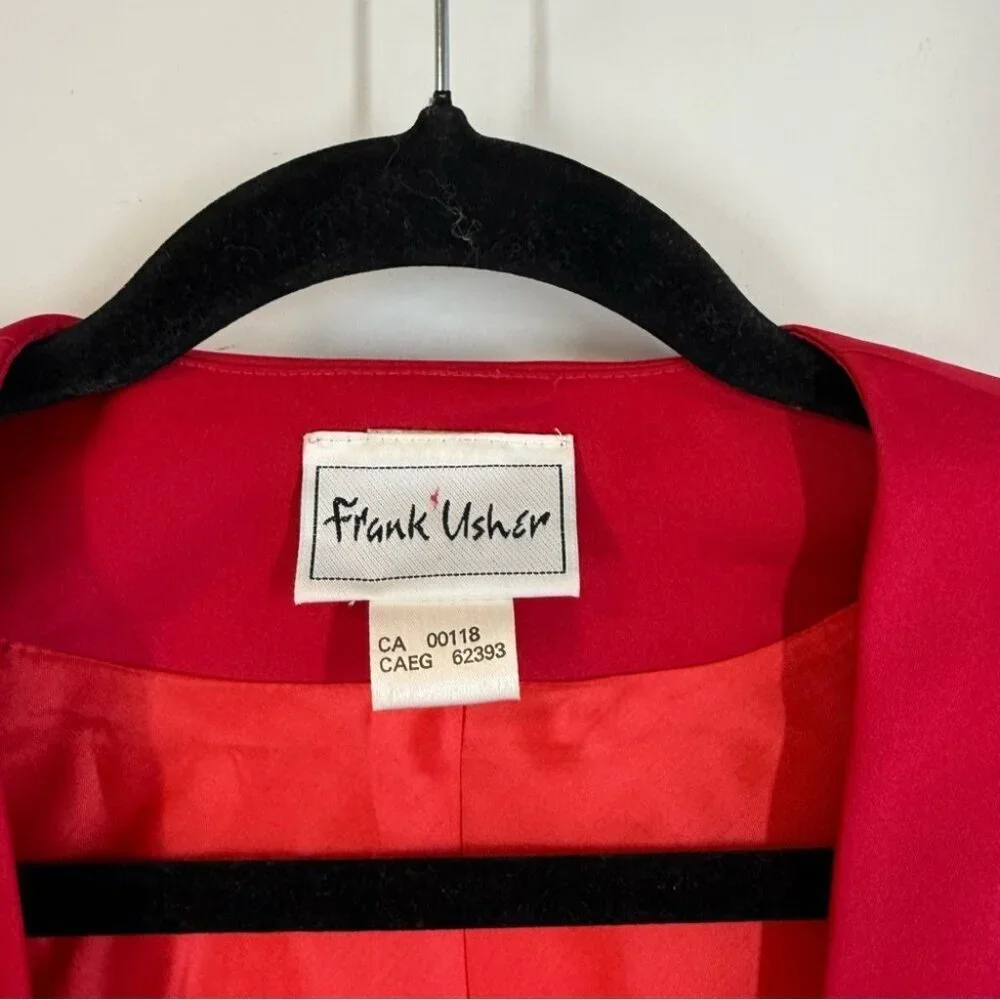 Vintage Frank Usher Red Office Core UK 38 Suit Skirt Set Blazer Pencil Skirt